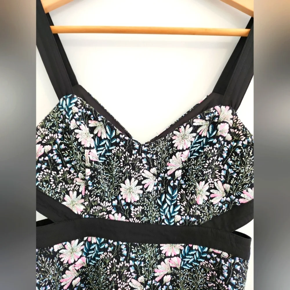 🌷2 for $20 FOREVER NEW Women Short Dress Size 6 Black Floral Sleeveless A line - Picture 5 of 11